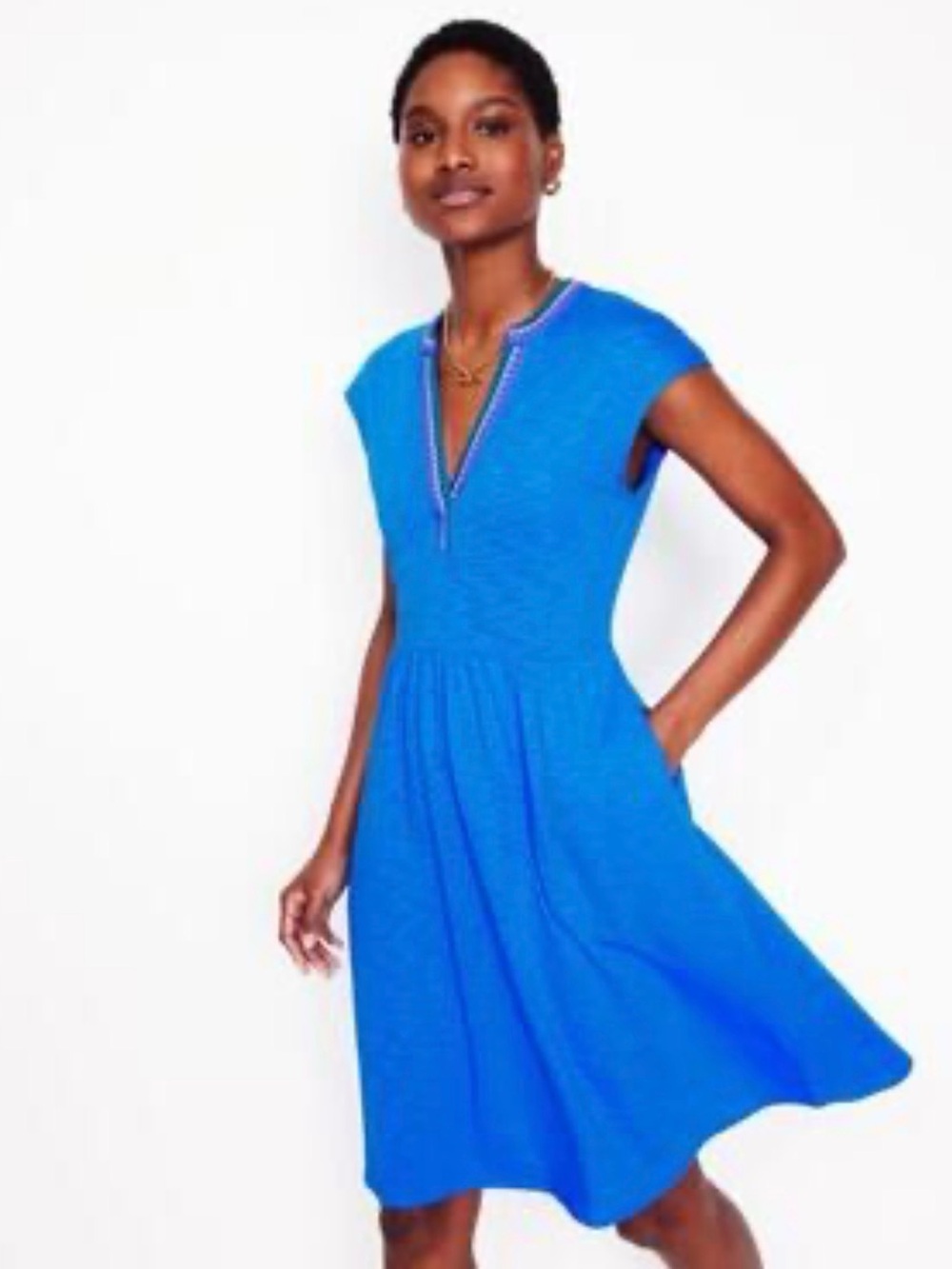 Boden Electric Blue V-Neck Cap Sleeve Maxi Dress